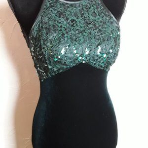 Deep Forest Green Velvet long Dress: Betsy & Adam by Jaslene, Junior Size 3/4